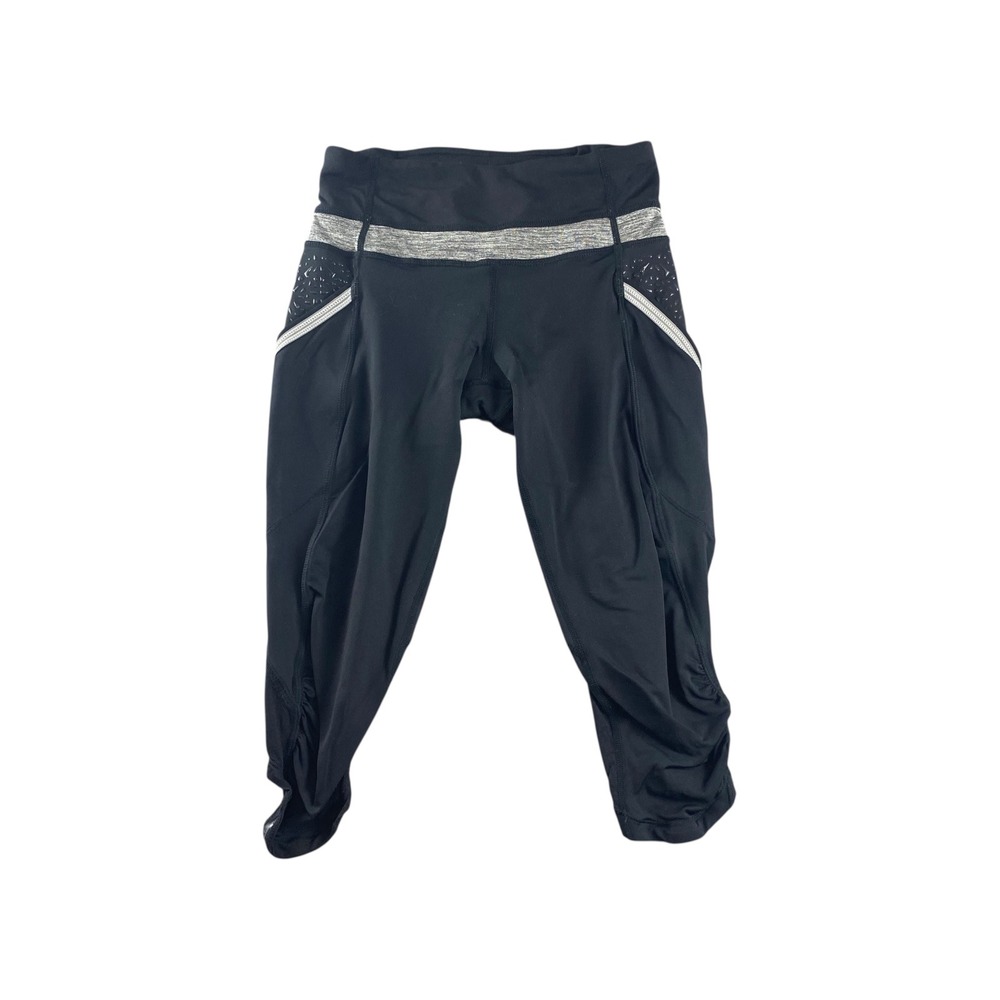 Lululemon‎ Athletica Black Capri Leggings Mesh Cropped Athletic Pants Women's 2